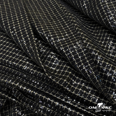 Ткань костюмная с пайетками, 100%полиэстр, 460+/-10 гр/м2, 150см #309 - цв. чёрный - купить в Первоуральске. Цена 1 203.93 руб.