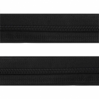 Рулонная молния с покрытием PVC спираль тип 3 (упак.270м) -черная с полосой СВО - купить в Первоуральске. Цена: 12.74 руб.
