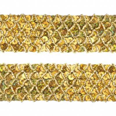 Тесьма с пайетками D16, шир. 35 мм/уп. 25+/-1 м, цвет золото - купить в Первоуральске. Цена: 1 281.60 руб.