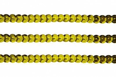 Пайетки "ОмТекс" на нитях, SILVER-BASE, 6 мм С / упак.73+/-1м, цв. 7 - св.золото - купить в Первоуральске. Цена: 468.37 руб.