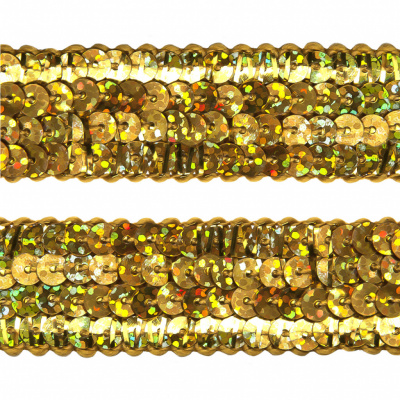 Тесьма с пайетками D16, шир. 20 мм/уп. 25+/-1 м, цвет золото - купить в Первоуральске. Цена: 786.13 руб.